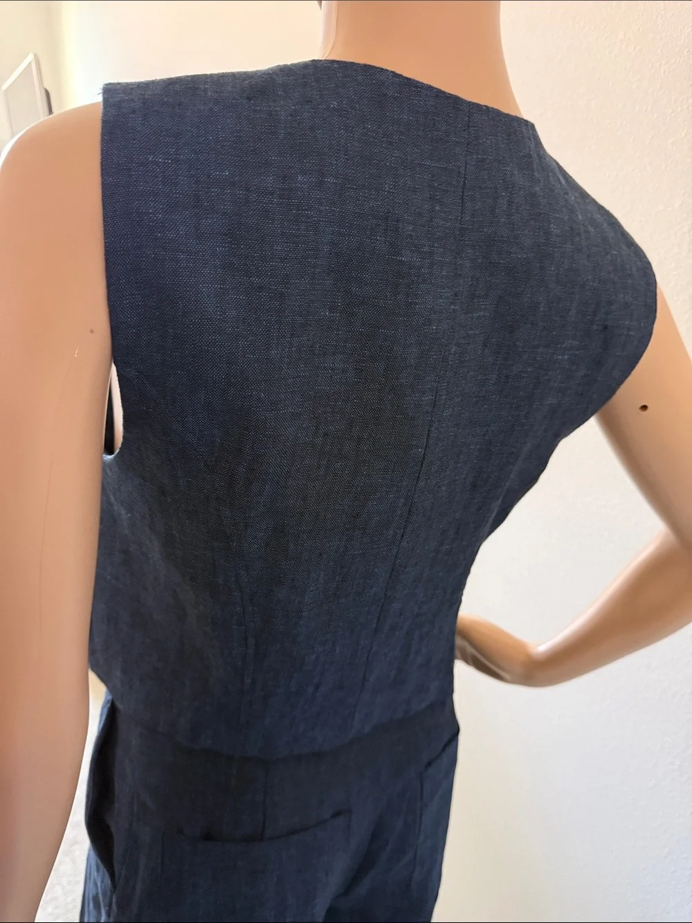 ZARA Sleeveless Navy Double- Breasted 100% linen Vest and Pants Set